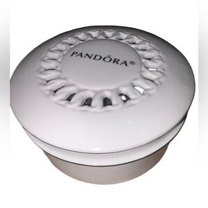 Pandora Limited Edition White Ceramic Round Jewelry Box 4” w/ Velvet Insert